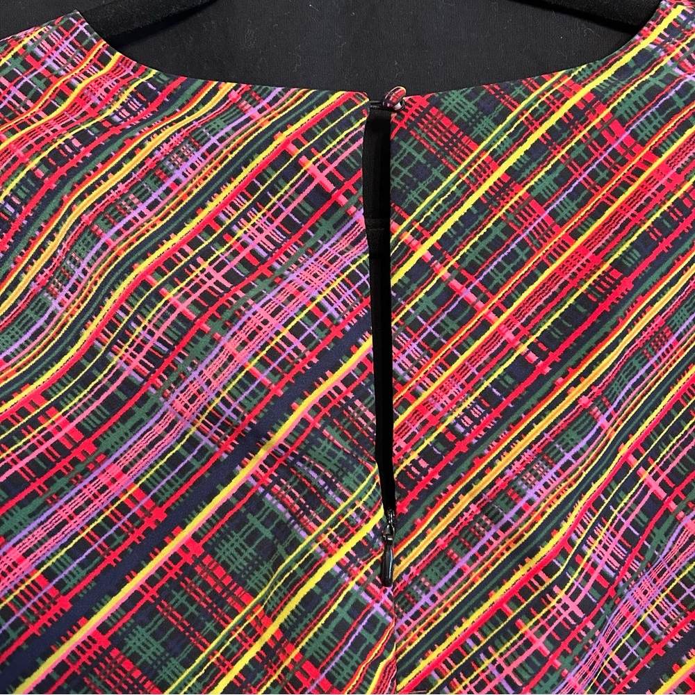 NWT LDT Ivonne Plaid Crew Neck 3/4 Puff Sleeve Dress Black - Picture 6 of 9